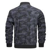 Camouflage jacket shown from the back on a white background