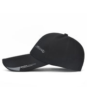 Black cap with brand logo on a white background