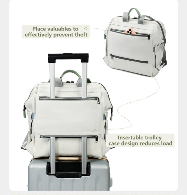 White backpack with trolley case design on a white background