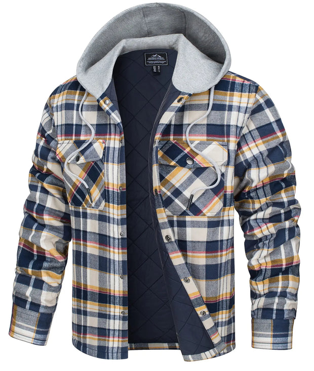 Plaid jacket with gray hood on a white background