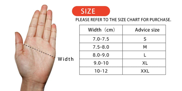 Hand measurement guide with size chart for product purchase