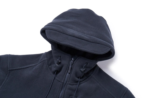 Dark gray hoodie with a zipper on a white background