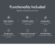 List of product features on a dark gray background