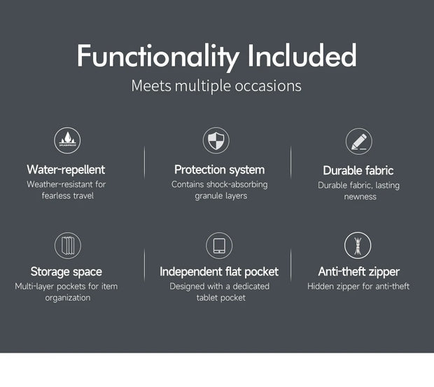 List of product features on a dark gray background