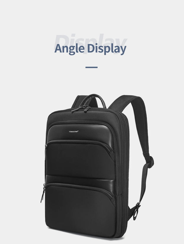 Black backpack on a light gray background with 'Display Angle' text.