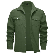 Green jacket with button details on a white background