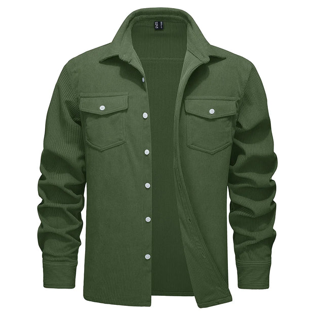 Green jacket with button details on a white background