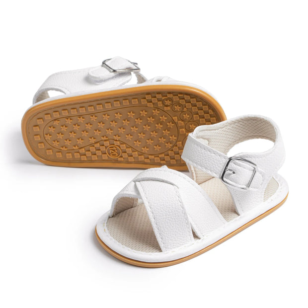 Flower Accent Baby Sandals – PU Leather Soft Sole Anti-Slip First Walkers (0–12 Months) Baby Sandals ZURRIES BILLINERY (PVT) LTD.