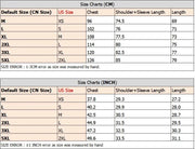 Size chart comparing Chinese (CN) and US sizes in centimeters and inches.
