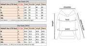 Size chart for a garment with measurements in centimeters and inches, including a diagram (sleeve length) and waist.