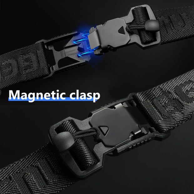 Black belt with a magnetic clasp on a black background