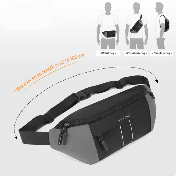 Black waist bag with shoulder strap extension feature