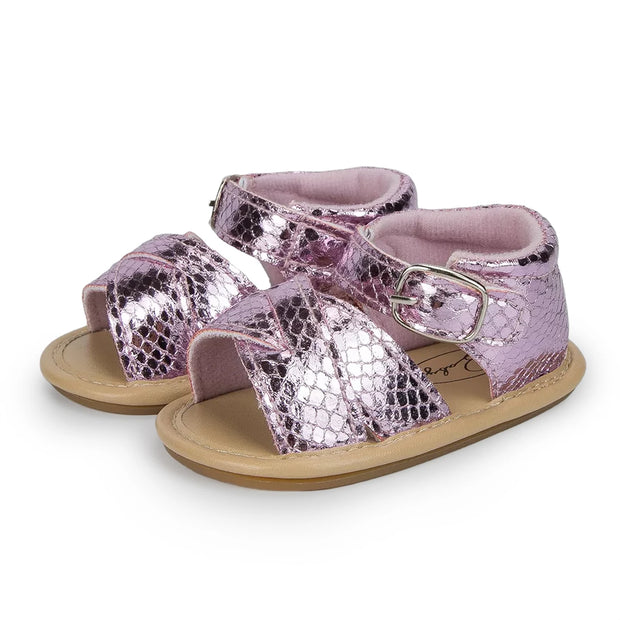 Flower Accent Baby Sandals – PU Leather Soft Sole Anti-Slip First Walkers (0–12 Months) Baby Sandals ZURRIES BILLINERY (PVT) LTD.