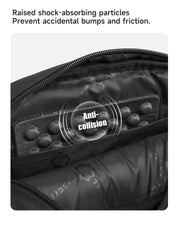 Black bag with anti-collision feature labeled on a white background