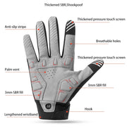 Gray glove with features labeled on a white background