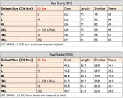 Size chart comparing Chinese (CN) and US sizes with measurements in centimeters and inches.