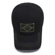 Black cap with a green logo on a white background