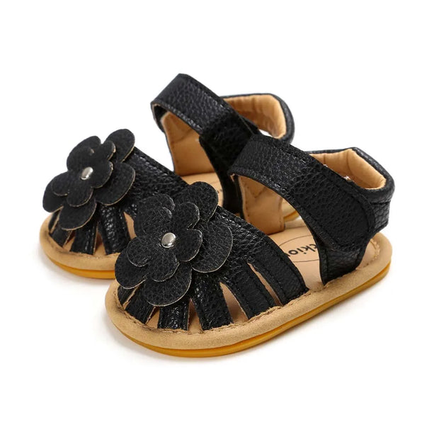 Flower Accent Baby Sandals – PU Leather Soft Sole Anti-Slip First Walkers (0–12 Months) Baby Sandals ZURRIES BILLINERY (PVT) LTD.