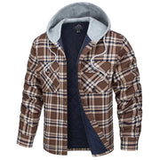 Plaid jacket with gray hood on a white background