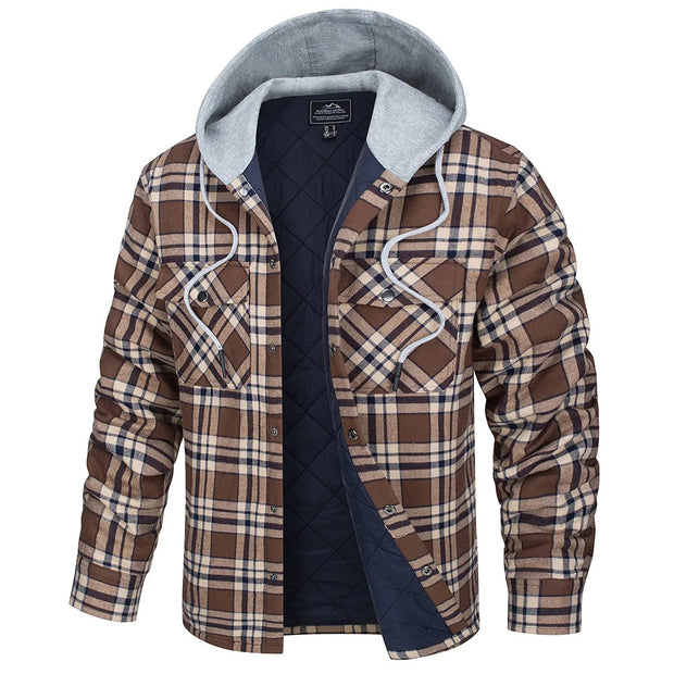Plaid jacket with gray hood on a white background