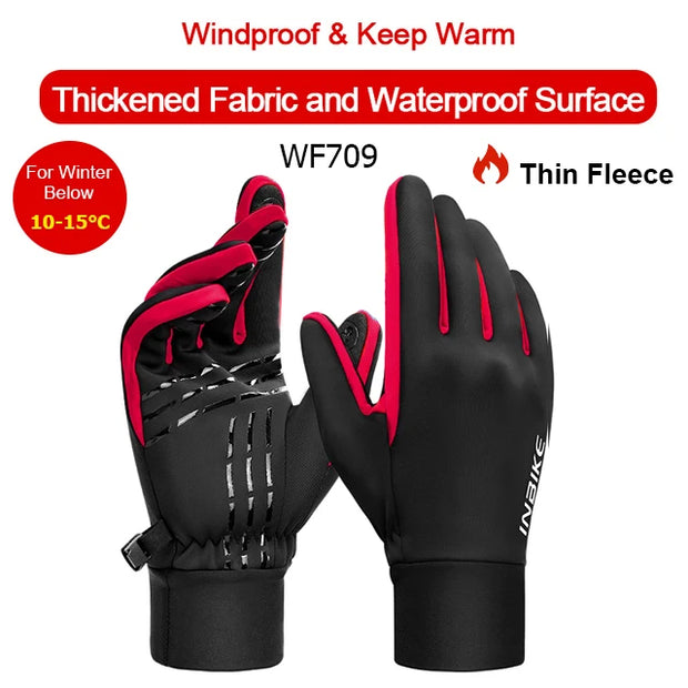 Black and red gloves with windproof and warm features on a white background
