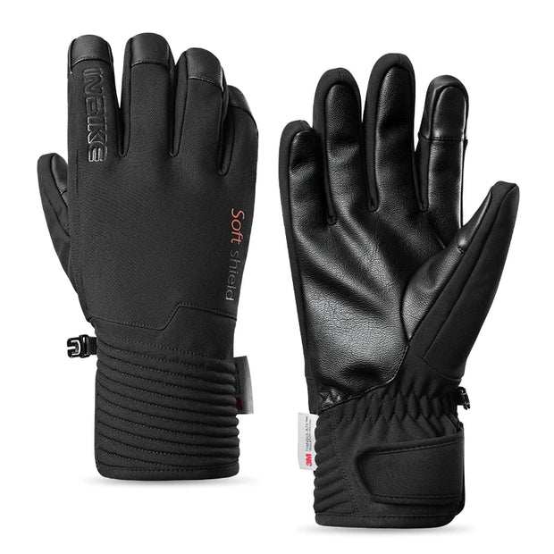 Black gloves with touch screen tips on a white background