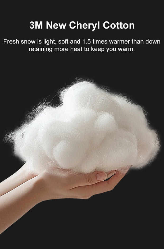 Hand holding a clump of white cotton with text about 3M New Cheryl Cotton on a black background.
