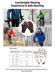 Gloves with text on comfortable wearing and safe sporting, surrounded by people cycling outdoors.