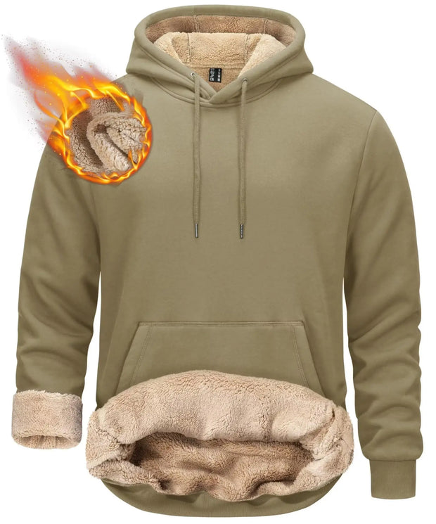 Khaki hoodie with sherpa lining on a white background
