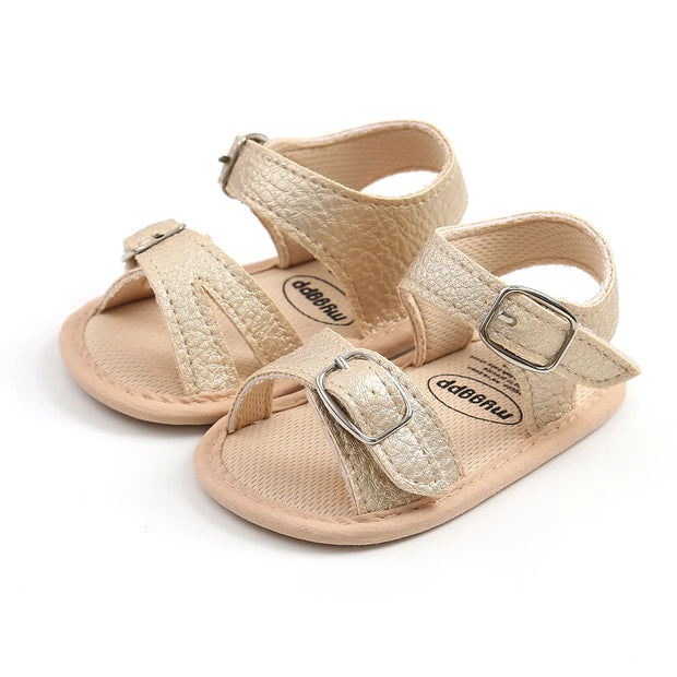 Flower Accent Baby Sandals – PU Leather Soft Sole Anti-Slip First Walkers (0–12 Months) Baby Sandals ZURRIES BILLINERY (PVT) LTD.