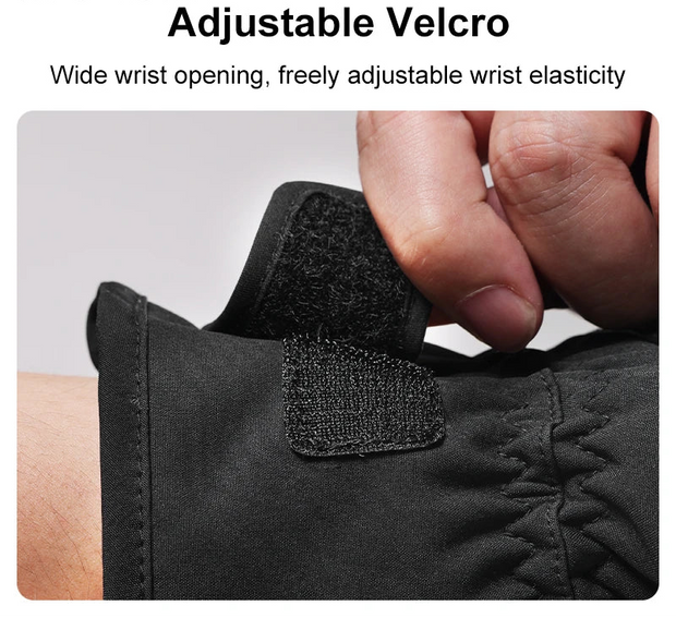 Black glove with adjustable velcro strap on a white background