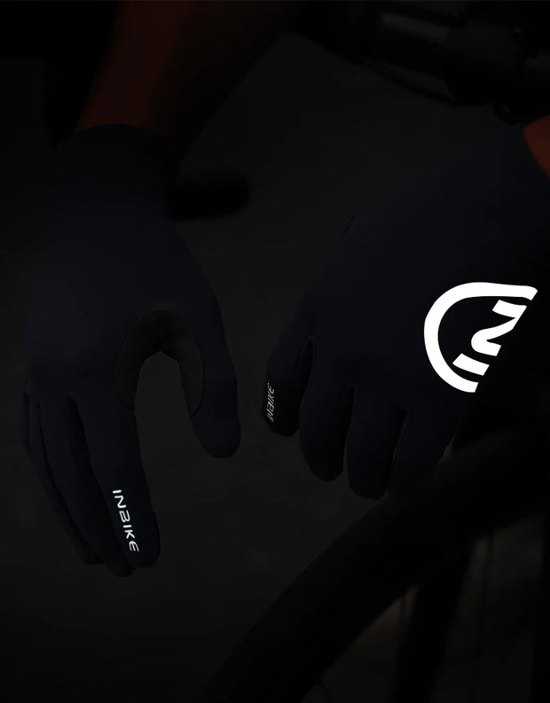 Black gloves with a logo on a dark background