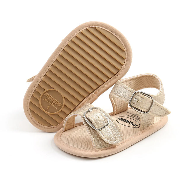 Flower Accent Baby Sandals – PU Leather Soft Sole Anti-Slip First Walkers (0–12 Months) Baby Sandals ZURRIES BILLINERY (PVT) LTD.
