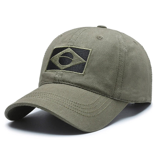 Green baseball cap with a logo on a white background