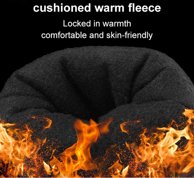 cushioned warm fleece with flames on a black background