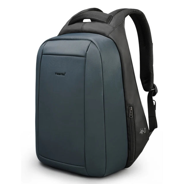 Gray backpack with black straps on a white background