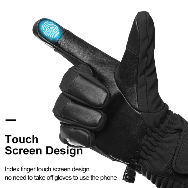 Black touchscreen glove with index finger touch screen design on a white background.