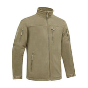 Khaki jacket with zippers and pockets on a white background