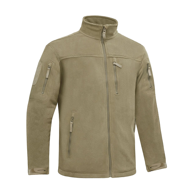 Khaki jacket with zippers and pockets on a white background