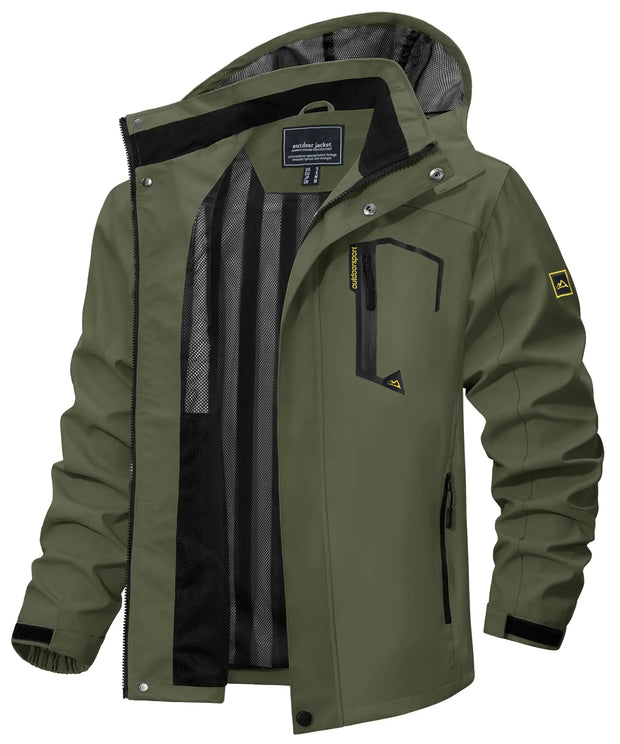 Green jacket with black accents on a white background