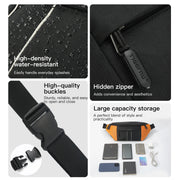 Fanny pack with features highlighted on a white background