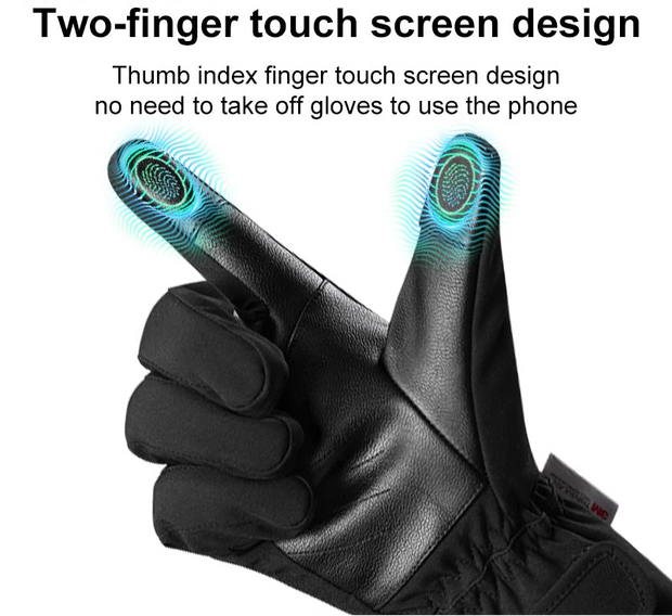 Black glove with two-finger touch screen design on a white background