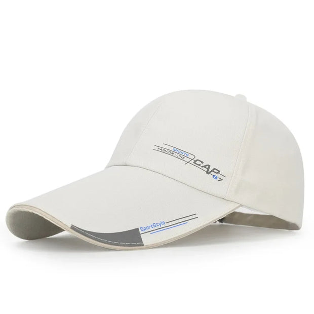 Beige cap with branding on a white background