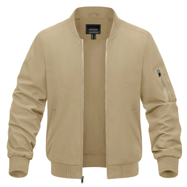 Beige bomber jacket on a white background