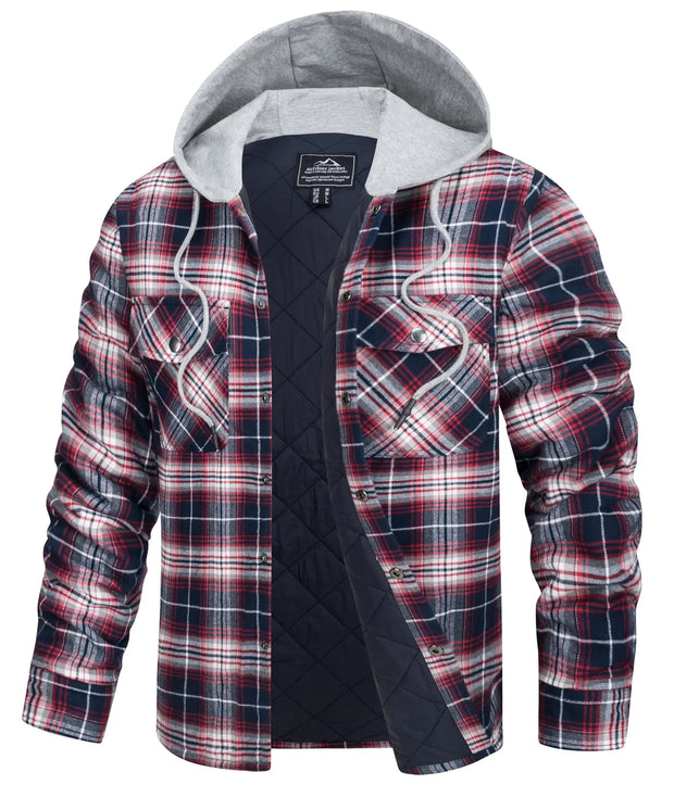 Plaid jacket with gray hood on a white background