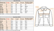 Size chart for a jacket with measurements in centimeters and inches.