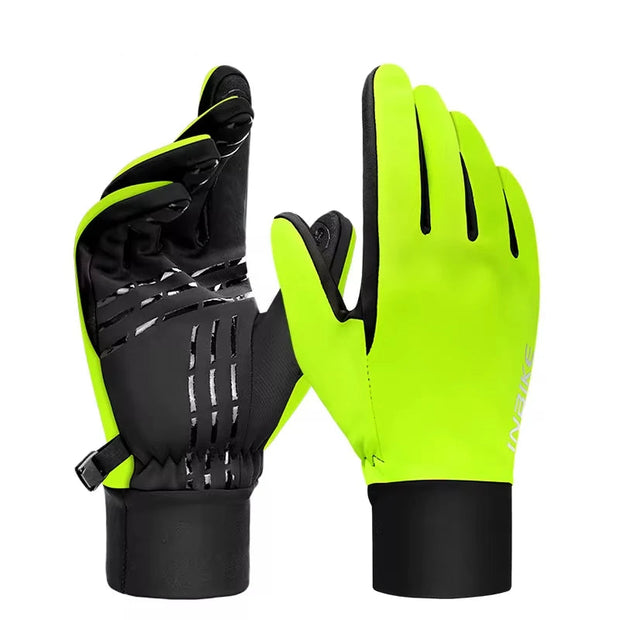 Pair of black and neon green gloves 