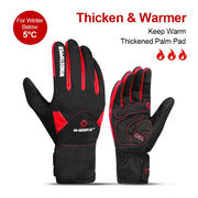 Black and red gloves with thickened palm pad feature, suitable for cold weather.