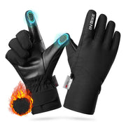 Black heated gloves with flame icon on a white background