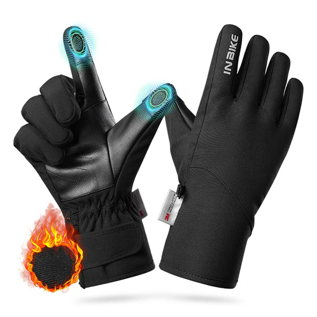 Black heated gloves with flame icon on a white background